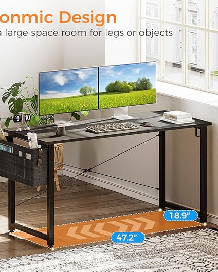 ODK Computer Desk Large Office Desk, 48 Inch Gaming Desk with Storage, Modern PC Desk Work Table with Headphone Hook for Home Office, Gray - LeafyLoom