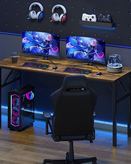 Need Home Office Desk Large Computer Desk 60 inch Sturdy Table Foldable Desk Gaming Computer Table No Assembly Required, Rustic Brown&Black Frame AC5FB(152.4 * 60) - LeafyLoom