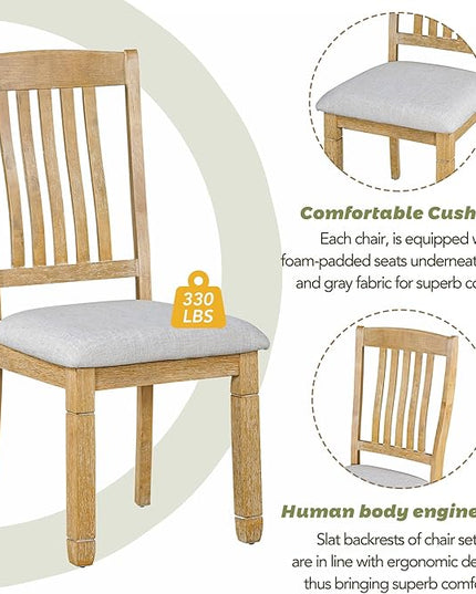 6-Piece Modern Dining Set, Include 72'L Solid Wood Table with 4 Drawers, Upholstered Chairs & Bench, for Kitchen, Living Room, Stable Frame and a Long Lifespan, Natural+Light Gray - LeafyLoom