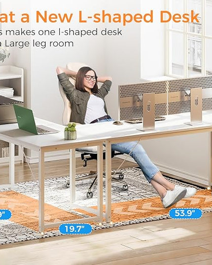 ODK Computer Desk Large Office Desk, 55 Inch Gaming Desk with Storage, Modern PC Desk Work Table with Headphone Hook for Home Office, White + White Leg - LeafyLoom