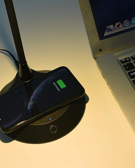 DAC Desk Lamp Wireless Charger – for iPhone 11, X, 8, Galaxy S20, S10, S9, S8, S7 and All Qi-Enabled Devices - 3 Brightness Levels - Flexible Gooseneck LED Lamp - Desk Light for Office – Black - LeafyLoom