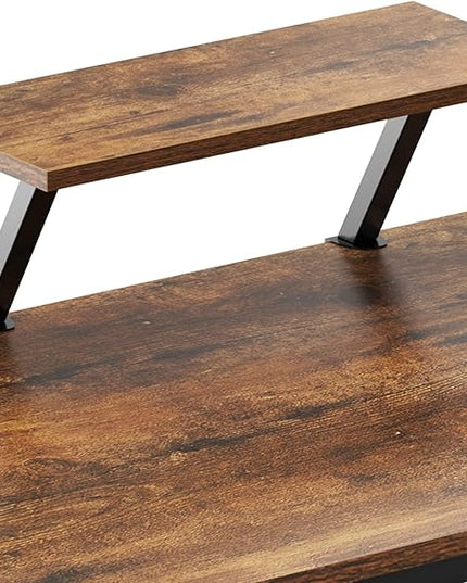 Need L Shaped Computer Desk 59 Inch Gaming Desk with Large Monitor Stand L Desk Corner Desk with Storage Bag for Home Office Writing Rustic Brown - LeafyLoom