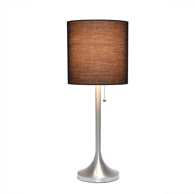 Simple Designs LT1076-BNB Tapered Fabric Drum Shade Table Lamp, Brushed Nickel and Black - LeafyLoom
