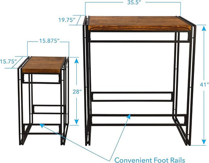 Atlantic Urban Dining Set, Bar Height Table and 2 Stools, 3 Piece Set. Woodgrain & Black PN 82008132 - LeafyLoom