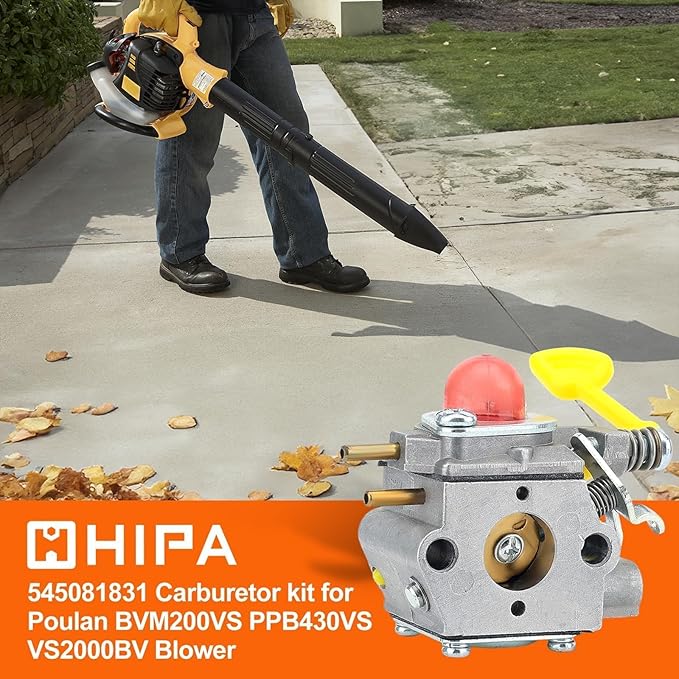 Hipa BVM200VS Carburetor for Poulan 545081831 PPB430VS VS2000BV Leaf Blower Parts WT-847 with Air Filter Primer Bulb Fuel Line Kit - LeafyLoom