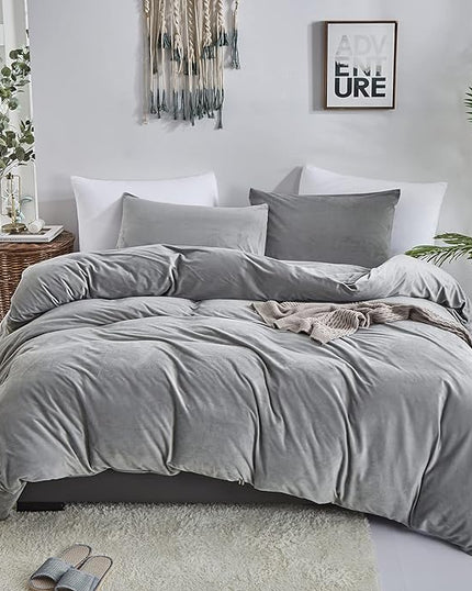 Wellboo Grey Comforter Sets California King Women Men Gray Fluffy Bedding Comforters Cal King Solid Dark Grey Velvet Aesthetic Quilts Soft Warm Winter Plush Blanket Plain Gray Flannel Thick Sherpa Bed - LeafyLoom