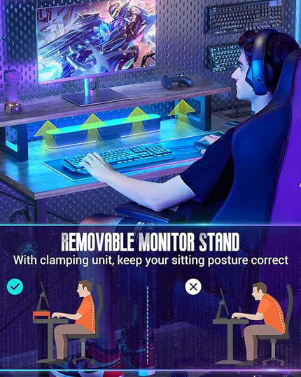 Homieasy Small Gaming Desk with Power Outlet & LED Light, 39 Inch L Shaped Computer Desk with Storage Shelves, Reversible Corner Desk with Monitor Stand Headset Hooks for Home Office, Rustic Brown - LeafyLoom