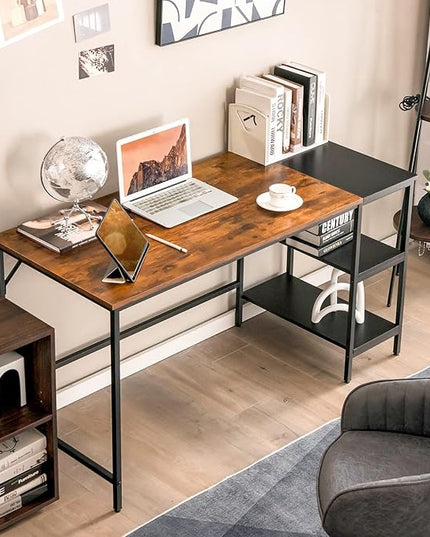 Multifunctional Computer Desk, Industrial Study Writing Desk w/Removable Storage Shelf, Heavy-Duty Metal Frame, 55 Inch Desk for Home Office, Gaming Room, Bedroom (Rustic Brown) - LeafyLoom