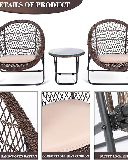 BACKYARD EXPRESSIONS PATIO · HOME · GARDEN 3 Pc 3 Piece Folding Outdoor Bistro, Wicker Furniture Table and Chairs for Garden, Backyard, Porch, Patio Conversation Set, Tan/Black - LeafyLoom
