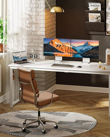 ODK Computer Desk Large Office Desk, 63 Inch Gaming Desk with Storage, Modern PC Desk Work Table with Headphone Hook for Home Office, Spliced Tabletop, White + White Leg - LeafyLoom
