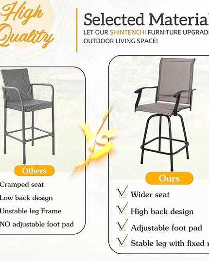 Shintenchi 4 Piece Outdoor Swivel Bar Stools, Patio Height Top Bar Stools Chairs Set of 4, All-Weather Textile Patio Bistro Bar high Chairs Set with High Back, Armrest for Lawn, Garden, Deck - LeafyLoom