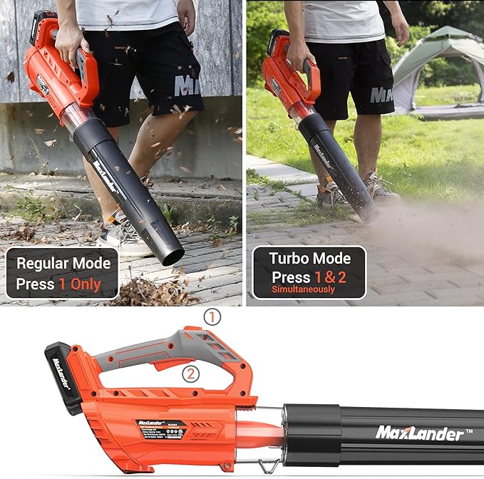 MAXLANDER Leaf Blower Cordless - 20V Electric Cordless Leaf Blower with 2 Batteries and Charger, 2.0Ah Battery Powered Leaf Blowers with 2 Speed Mode for Lawn Care, Blowing Leaves - LeafyLoom