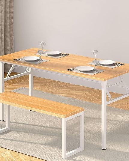 Need Home Office Desk Large Computer Desk 60 inch Sturdy Table Foldable Desk Gaming Computer Table No Assembly Required, Teak&White Frame AC5BW(152.4 * 60) - LeafyLoom