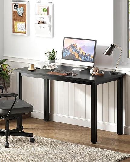 Need Small Desk, 39.4 inches Sturdy Writing Desk for Small Spaces, Small Computer Desk Teens Desk Study Table Laptop Desk Home Ofice Desk, Black Metal Frame, Black - LeafyLoom