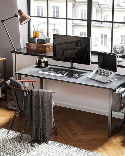 ODK Computer Desk Large Office Desk, 63 Inch Gaming Desk with Storage, Modern PC Desk Work Table with Headphone Hook for Home Office, Black - LeafyLoom