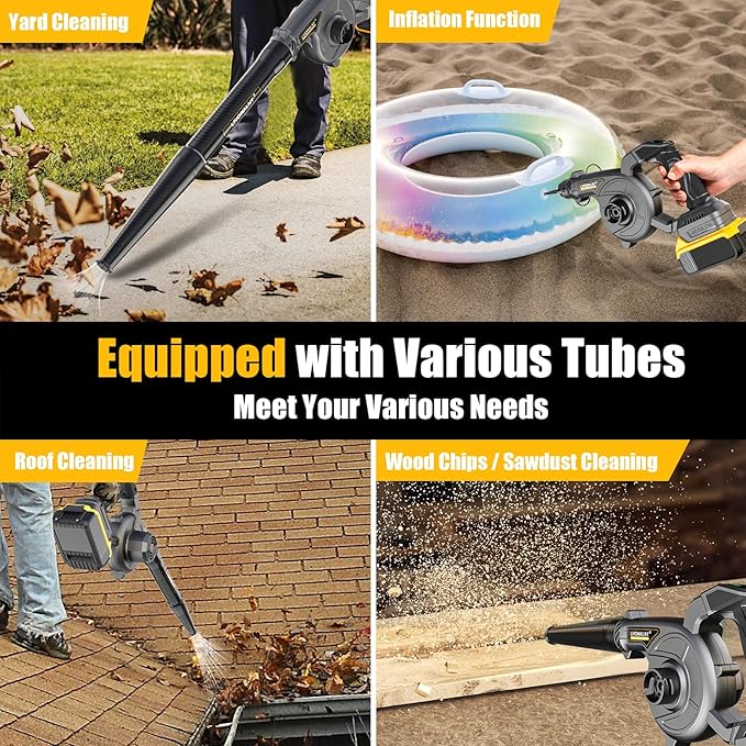 LIVOWALNY Lightweight Battery Leaf Blower: Cordless Battery Operated Blower for Dewalt 20v Battery - Electric Leaf Blowers & Vacuum 2-in-1 with 3 Speed Mode for Yard Driveway Patio Garage Sidewalk - LeafyLoom