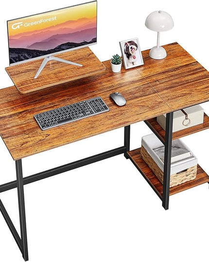 GreenForest Computer Desk with Monitor Stand,39 inch Small Desk with Reversible Storage Shelve,Home Office Work Desk for Small Spaces,Easy Assembly,Walnut - LeafyLoom