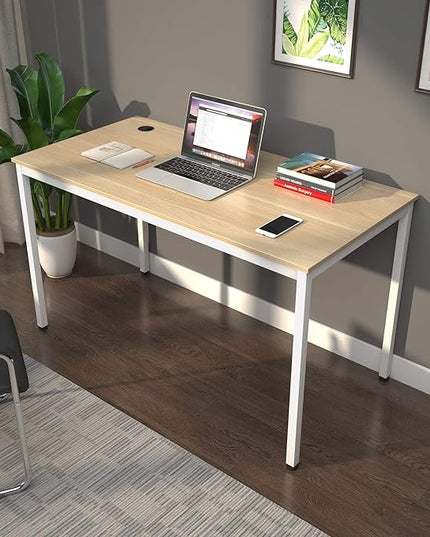 It's_Organized Computer Desk 47 Inch Home Office Study Writing Desk,Modern Simple Laptop Computer Table, Easy Assembly, Industrial Style, White Metal Frame,Wood Grain - LeafyLoom