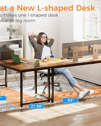 ODK Computer Desk Large Office Desk, 63 Inch Writing Desk with Storage, Modern PC Desk Work Table with Headphone Hook for Home Office, Spliced Tabletop, Rustic Brown - LeafyLoom