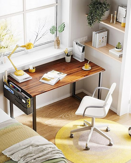 ODK Computer Desk, 40 Inch Small Study Desk, Office Desk with Storage, Work Table with Headphone Hook for Small Space Home Office, Deep Brown - LeafyLoom