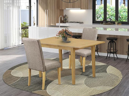East West Furniture NODR3-OAK-16 Norfolk 3 Piece Kitchen Set Contains a Rectangle Dining Table with Butterfly leaf and 2 Dark Khaki Linen Fabric Upholstered Chairs, 32x54 Inch - LeafyLoom