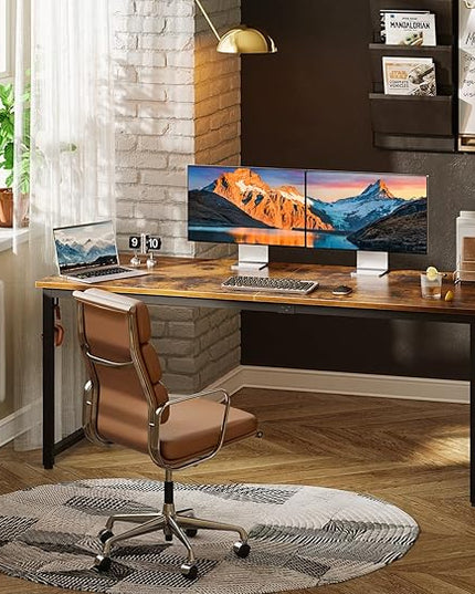 ODK Computer Desk Large Office Desk, 63 Inch Writing Desk with Storage, Modern PC Desk Work Table with Headphone Hook for Home Office, Spliced Tabletop, Rustic Brown - LeafyLoom