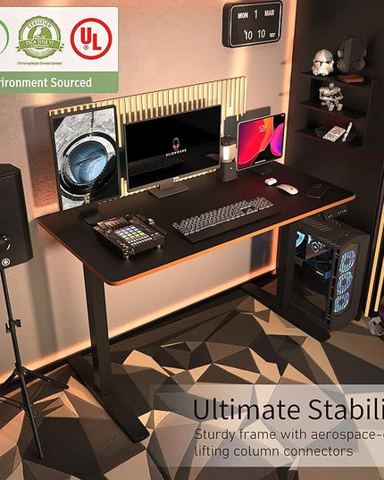 Monomi Height Adjustable Electric Standing Desk, 48 x 24 Inches Sit Stand up Desk, Memory Computer Home Office Desk (Black Frame+ Black Top) - LeafyLoom