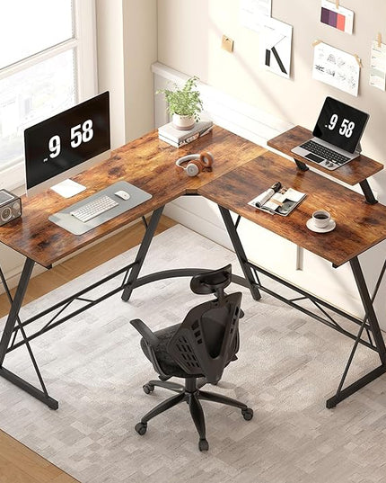 Mr IRONSTONE L Shaped Computer Desk: Corner Desk, Home Office Desk, Gaming Writing Workstation with Large Monitor Stand, Easy to Assemble (Rustic Brown,51 Inch) - LeafyLoom