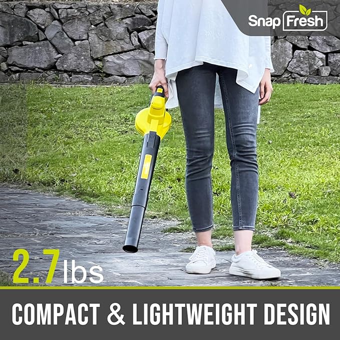 SnapFresh Leaf Blower - 20V Leaf Blower Cordless with Battery & Charger, Electric Leaf Blower for Lawn Care, Battery Powered Leaf Blower Lightweight for Snow Blowing(Yellow) - LeafyLoom
