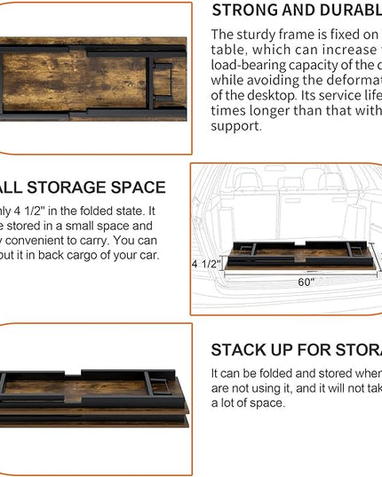 Need Home Office Desk Large Computer Desk 60 inch Sturdy Table Foldable Desk Gaming Computer Table No Assembly Required, Rustic Brown&Black Frame AC5FB(152.4 * 60) - LeafyLoom