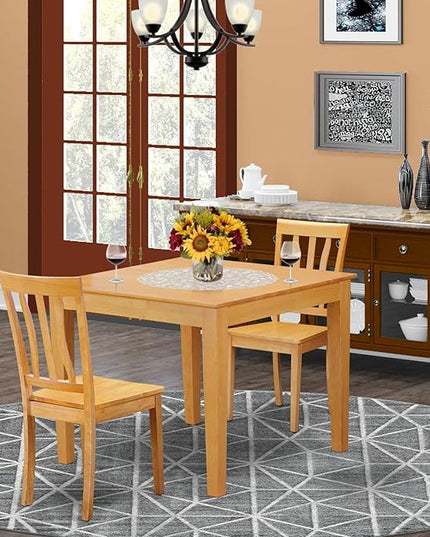 East West Furniture OXAN3-OAK-W Oxford 3 Piece Kitchen Set for Small Spaces Contains a Square Table and 2 Dining Room Chairs, 36x36 Inch - LeafyLoom