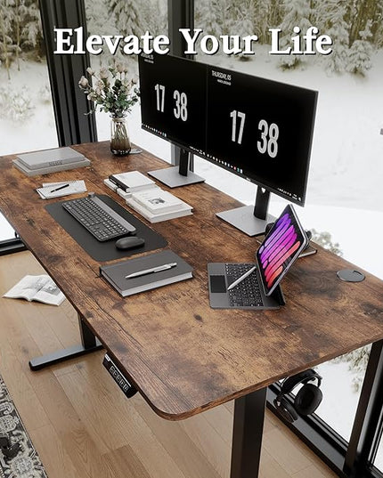 Monomi Electric Standing Desk, 71 x 31.5 inches Height Adjustable Desk, Ergonomic Home Office Sit Stand Up Desk with Memory Preset Controller (Rustic Brown Top/Black Frame) - LeafyLoom