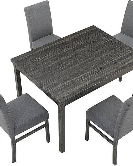 RITSU 5 Piece Kitchen Dining Set, Small Rectangular Table with Storage Shelf and 4 Upholstered Chairs, for Farmhouse, Apartment, Restaurant, Gray - LeafyLoom