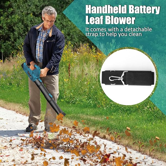 Leaf Blower - 320CFM 180MPH 21V Leaf Blower Cordless with 2 X 5.0 Ah Battery & Charger, Electric Leaf Blower Battery Powered Leaf Blower Lightweight for Snow Blowing & Lawn Care Yard Cleaning - LeafyLoom