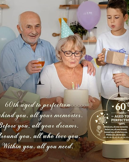 60th Birthday Gifts for Women, 60th Birthday Decorations for Woman -Night Light, 60 Year Old Gifts for Women, Gifts for Women Turning 60, 60th Birthday Gift Ideas - LeafyLoom