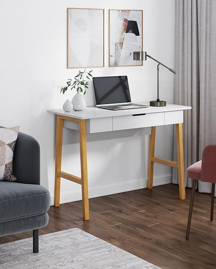 Nathan James Jacklyn Modern Home Office Writing Desk, White/Brown - LeafyLoom