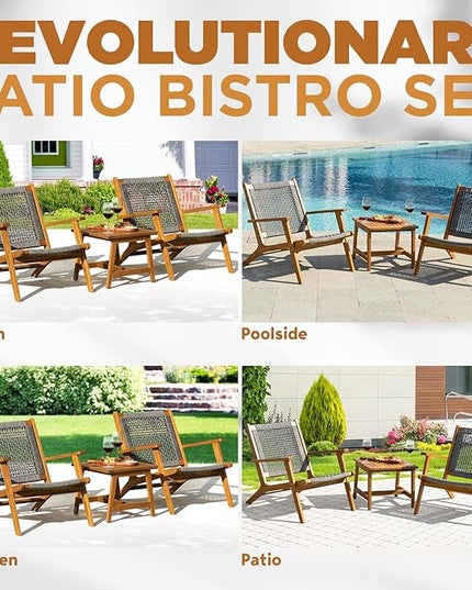 Solid Wood Rope Bistro Set of 3, Reclining Set 3 - LeafyLoom