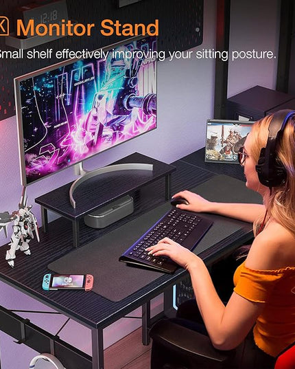 ODK 40 Inch Small L Shaped Computer Desk with Reversible Storage Shelves, Modern Black, Ideal for Home Office, Gaming, Writing - LeafyLoom