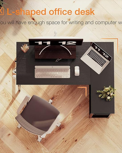 ODK 40 Inch Small L Shaped Computer Desk with Reversible Storage Shelves, Modern Black, Ideal for Home Office, Gaming, Writing - LeafyLoom