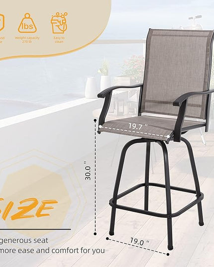 Shintenchi 4 Piece Outdoor Swivel Bar Stools, Patio Height Top Bar Stools Chairs Set of 4, All-Weather Textile Patio Bistro Bar high Chairs Set with High Back, Armrest for Lawn, Garden, Deck - LeafyLoom