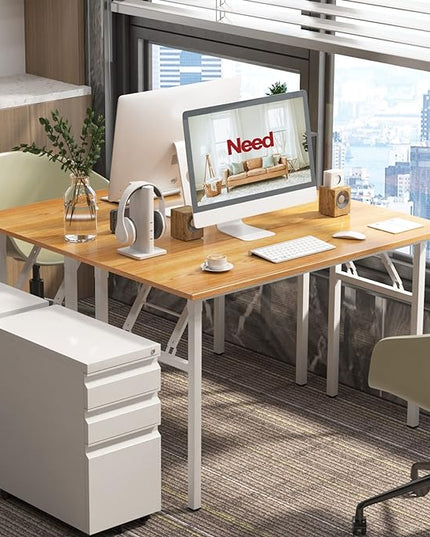 Need Office Computer Desk - 47.2L Sturdy and Heavy Duty Folding Laptop Table,Writing Table/Home Office Desk/Sewing Table,No Assembly Required,Teak&White AC5BW-120-ND - LeafyLoom