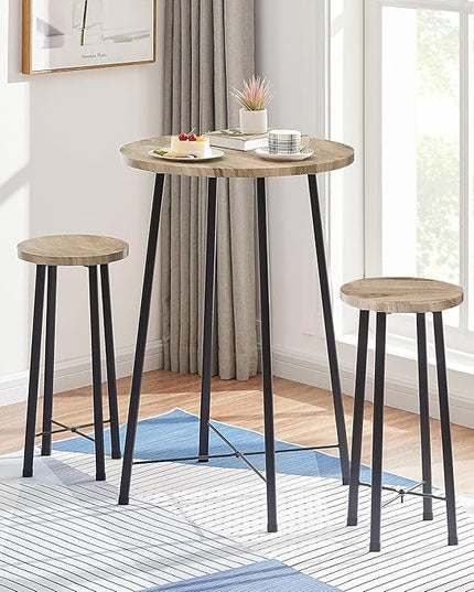 VECELO Small Bar Table and Chairs, Round Bistro Sets with 2 barstools, 3-Piece Pub Dining Furniture, Counter Height Wood Top for Breakfast Dinner Coffee Nap Conference, Easy Assembly,Maple - LeafyLoom