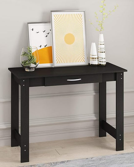 FURINNO Jaya Writing Desk For Residential Use With DrawerBlack, Blackwood, Large - LeafyLoom