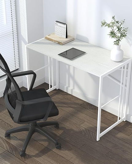 Folding Desk 40 inch Writing Gaming Computer Camping Table, No Assembly Required Home Office Desk, White - LeafyLoom