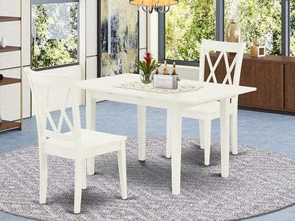 East West Furniture NOCL3-LWH-W 3 Piece Dinette Set for Small Spaces Contains a Rectangle Dining Table with Butterfly Leaf and 2 Dining Room Chairs, 32x54 Inch, Linen White - LeafyLoom