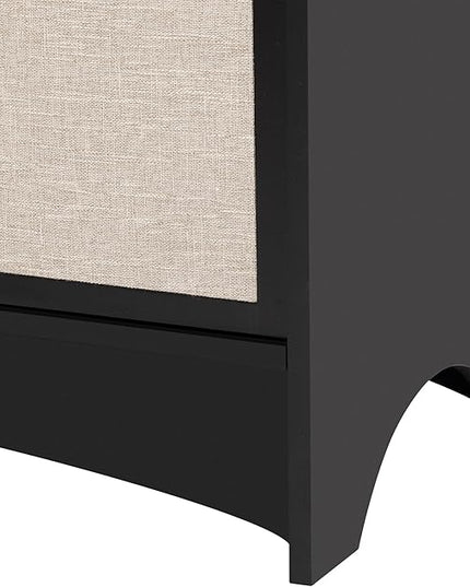 58.2“ Curved Design Storage Cabinet with Linen Material and Metal Round Handle Door,Wooden Console Table,W/Adjustable Shelves,Suitable for Corridors,Entrances,Living Rooms,Study,Beige - LeafyLoom