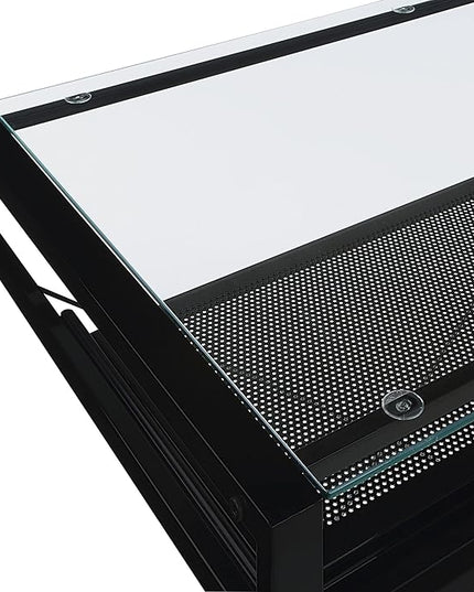 OSP Home Furnishings Zephyr Computer Desk with Keyboard Shelf and Tempered Glass Top, Clear Glass and Black Frame, 36" W x 20" D x 30.25" H - LeafyLoom