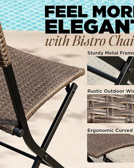 Bistro Set with Round Table, Metal Wicker Design - LeafyLoom