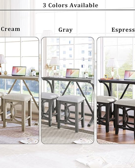 Merax Farmhouse 3-Piece Counter Height Dining Table Set with USB Port and 2 Upholstered Stools, Gray_3pcs - LeafyLoom