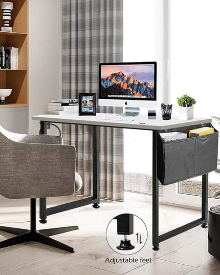 Lufeiya Computer Desk White Writing Table for Small Spaces Home Office 39 Inch Modern Study PC Des,with Storage Bag Hook (White Black) - LeafyLoom
